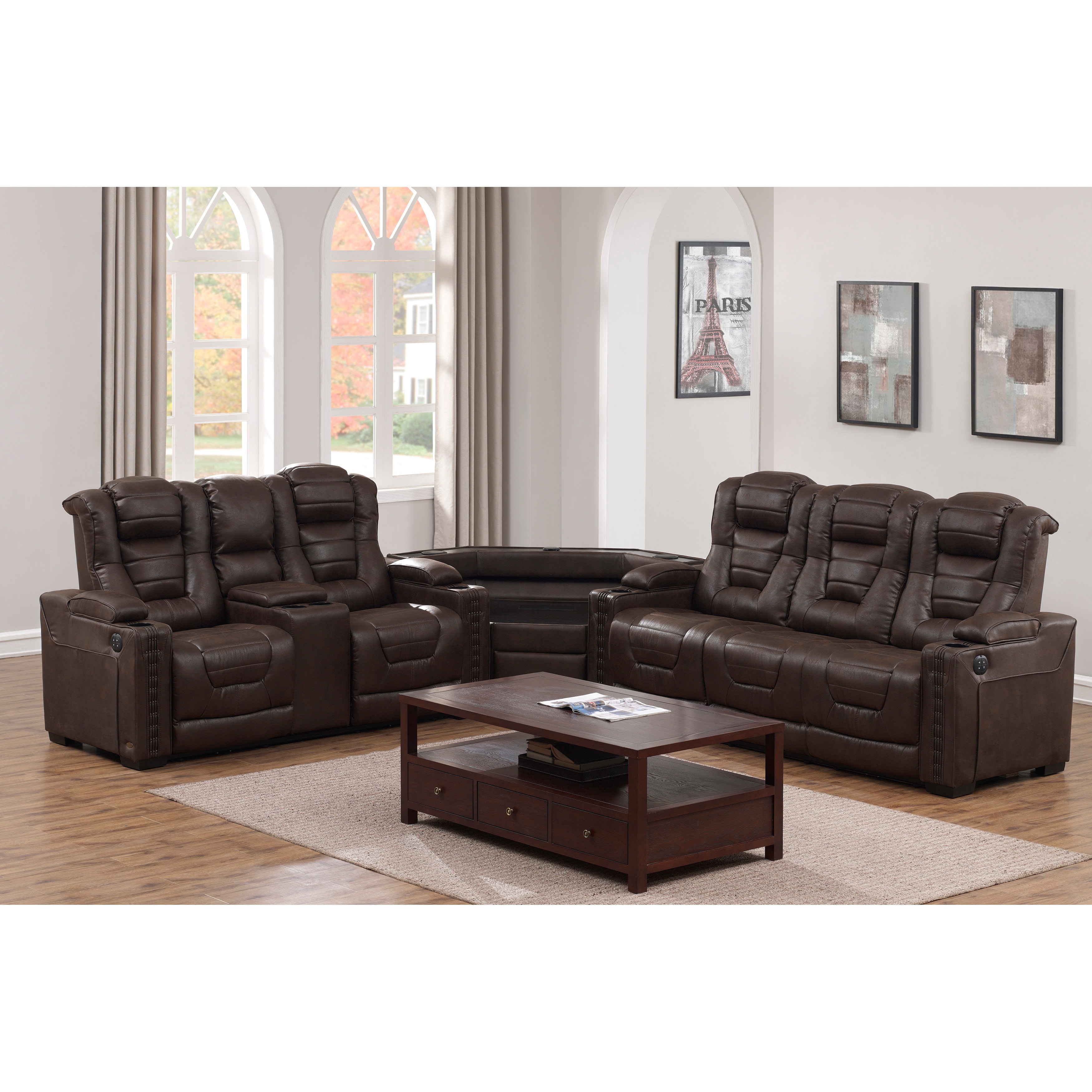 PRI Living Room Contemporary Media Corner Chair in Walnut A136-097