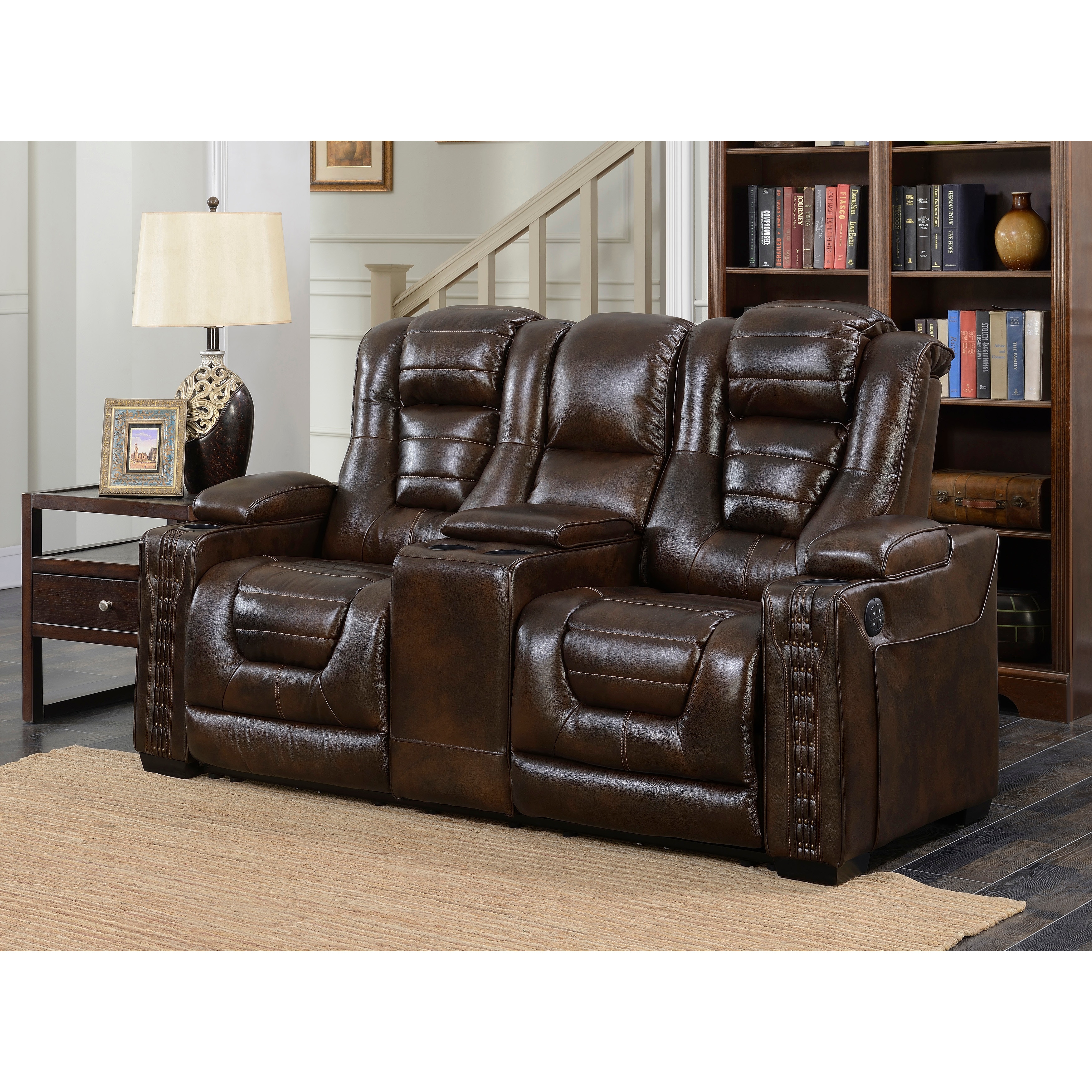 アップル23200 PRI Living Room Contemporary Power Recliner Loveseat w/ Console in