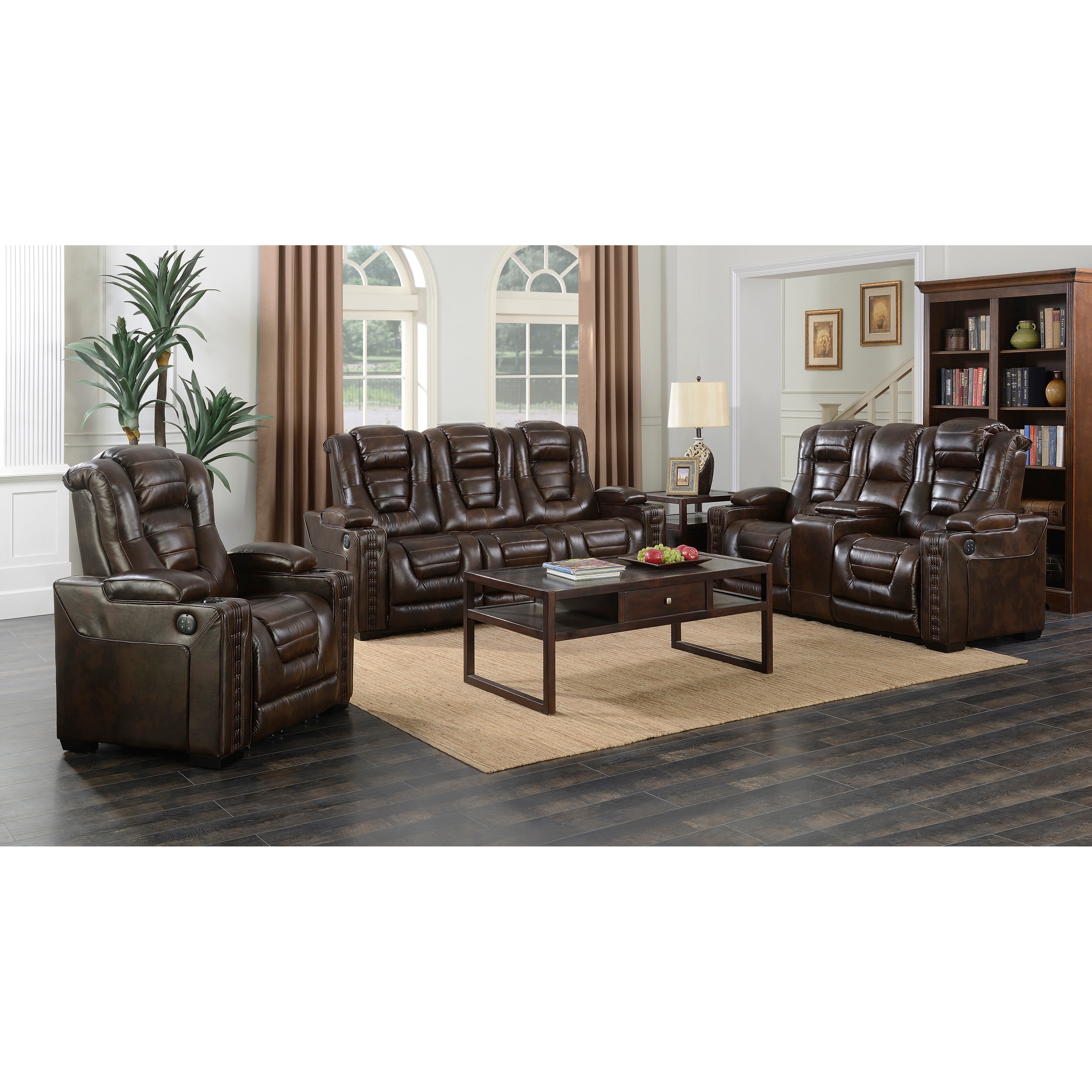 PRI Living Room Contemporary Power Recliner Loveseat w/ Console in