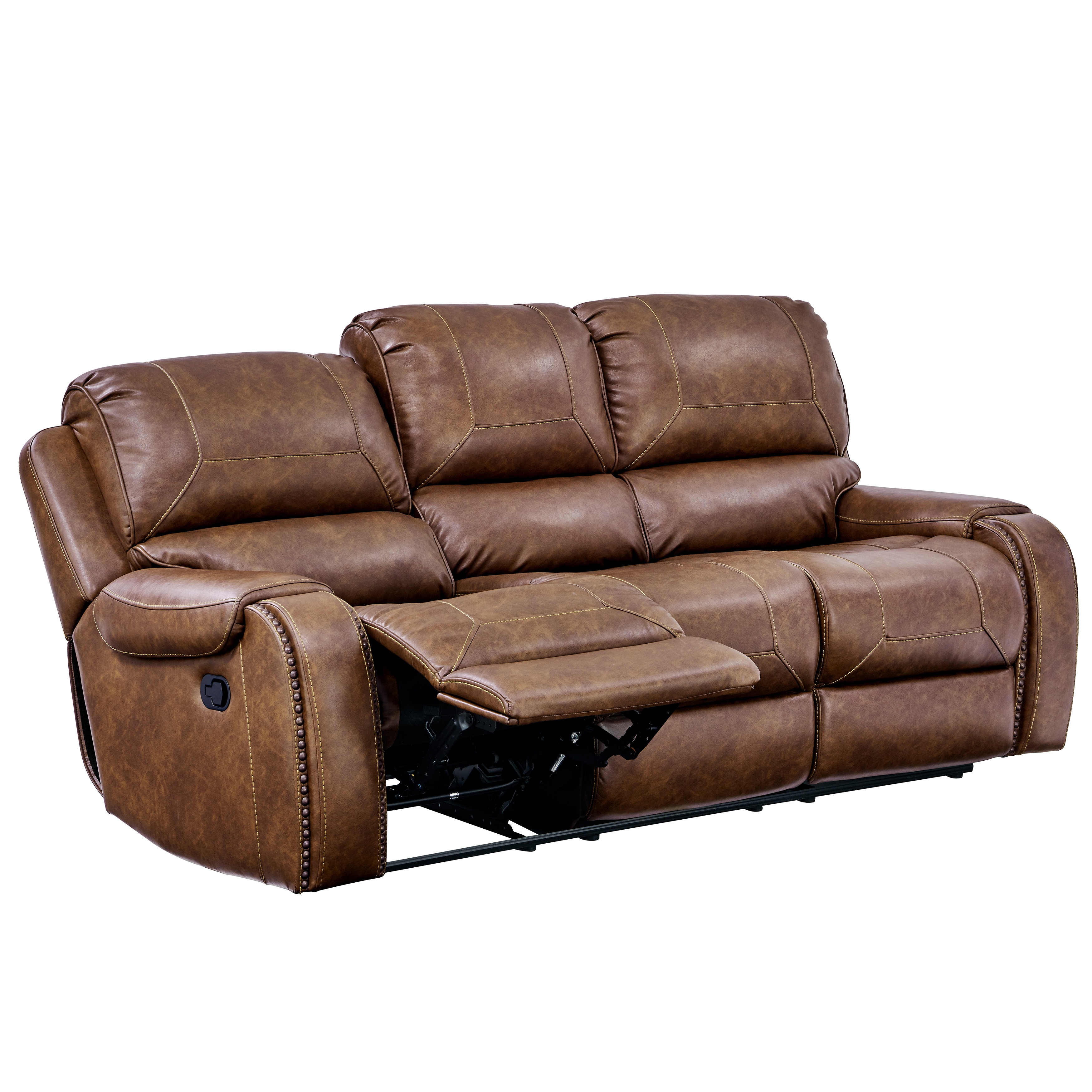 PRI Living Room Dual Recliner Sofa with Dropdown Charging Console in Mesquite Brown A498 401 654