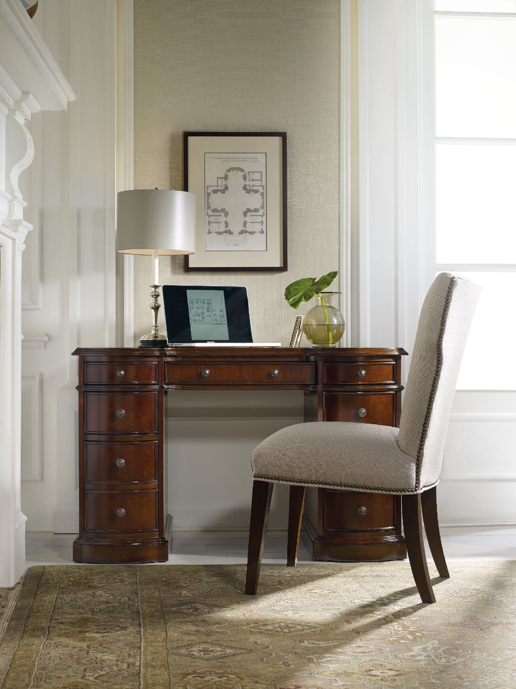 Hooker Furniture Home Office Cherry Knee-Hole Desk-Bow Front 299 