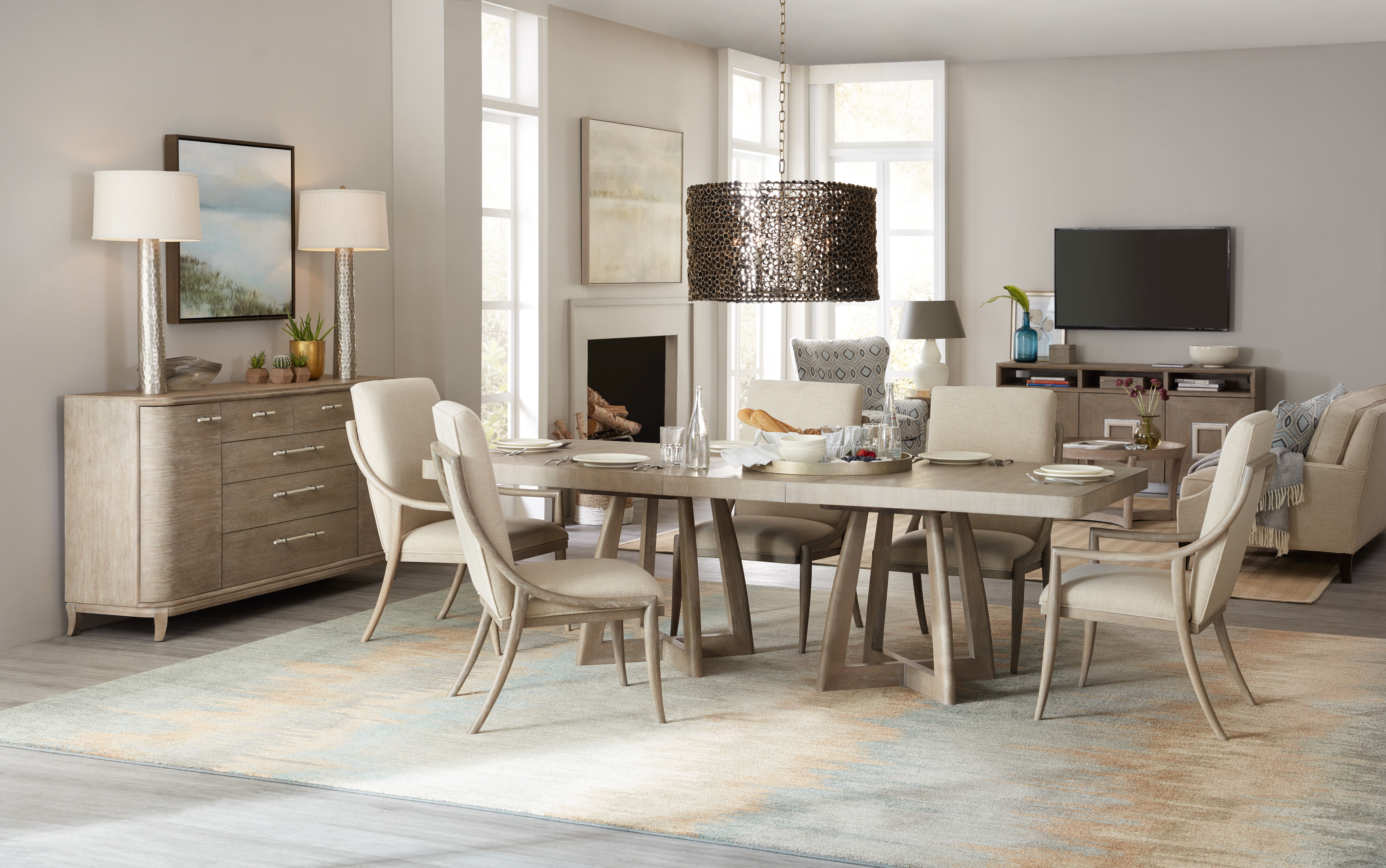 Hooker Furniture Dining Room Affinity 78in Rectangle Pedestal Dining