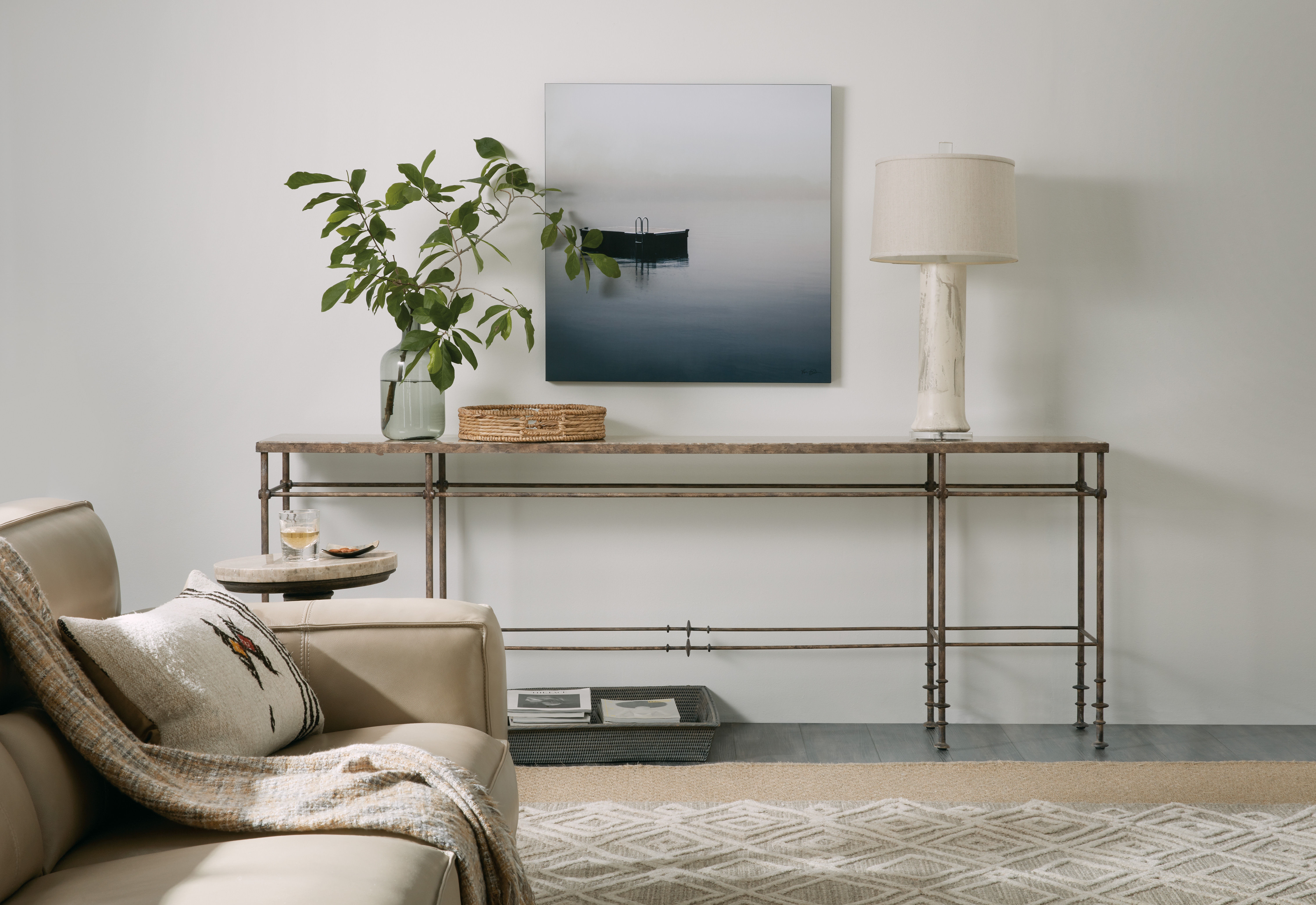 metal and stone console table