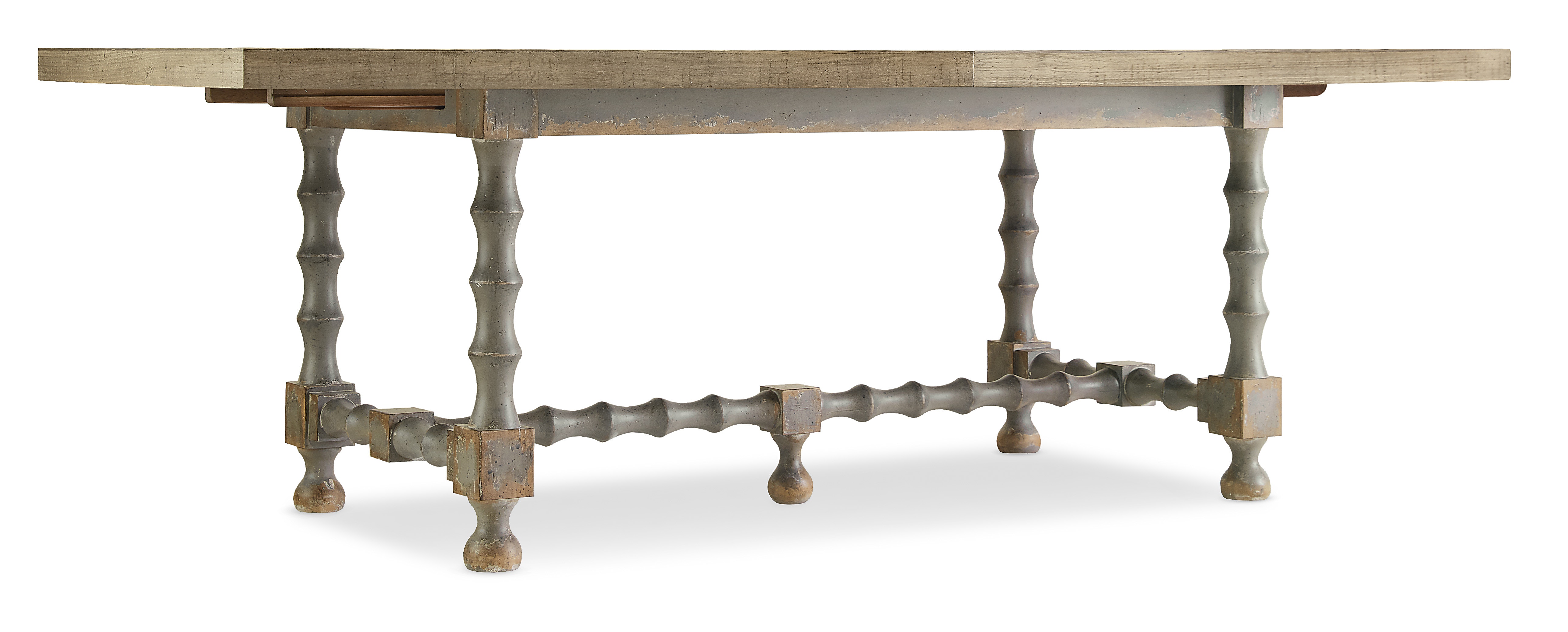 Hooker Furniture Ciao Bella 84in Trestle Table with 2-18in Leaves-Natural/Gray 5805-75200-85