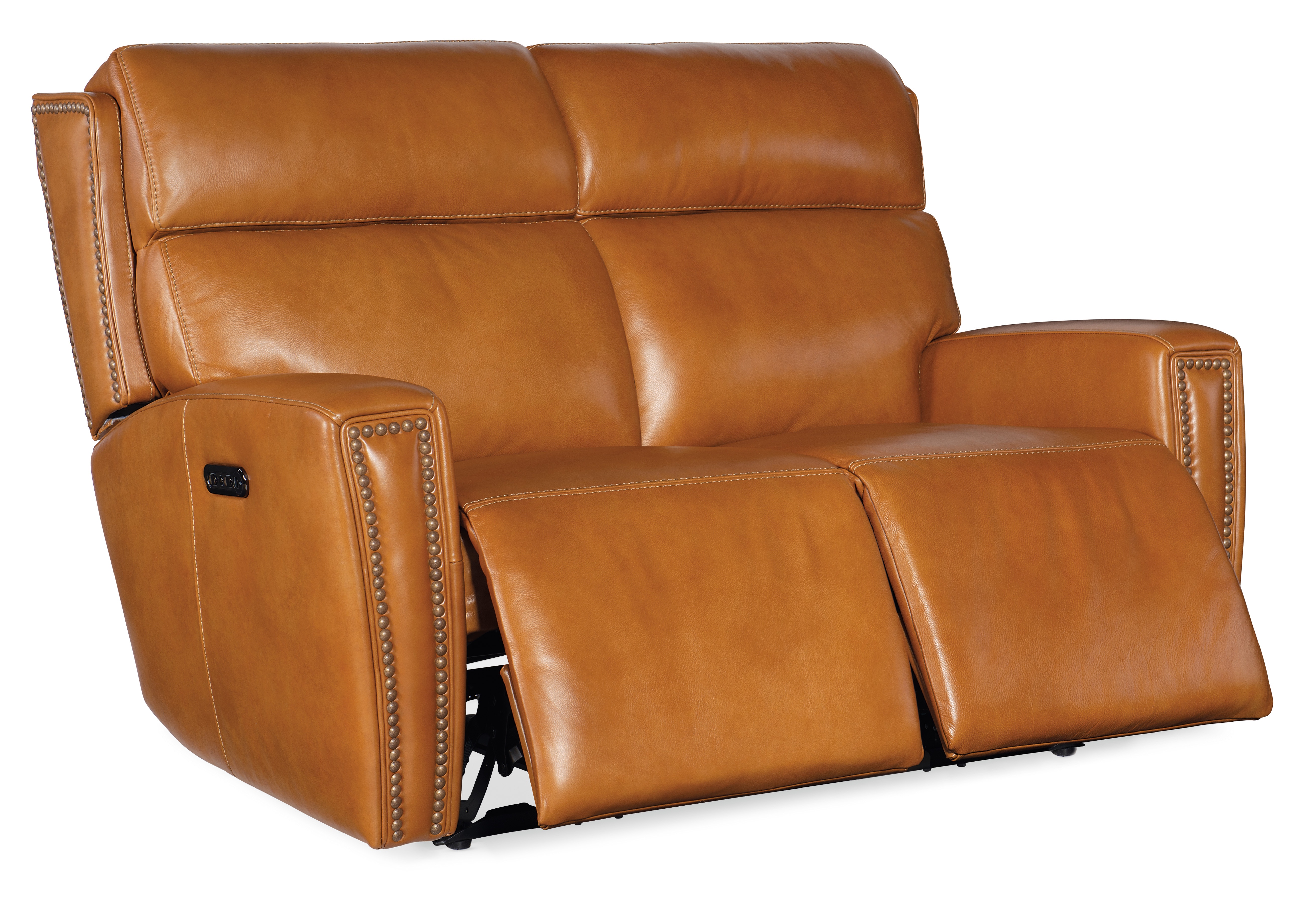 Leather reclining loveseat online with nailhead trim