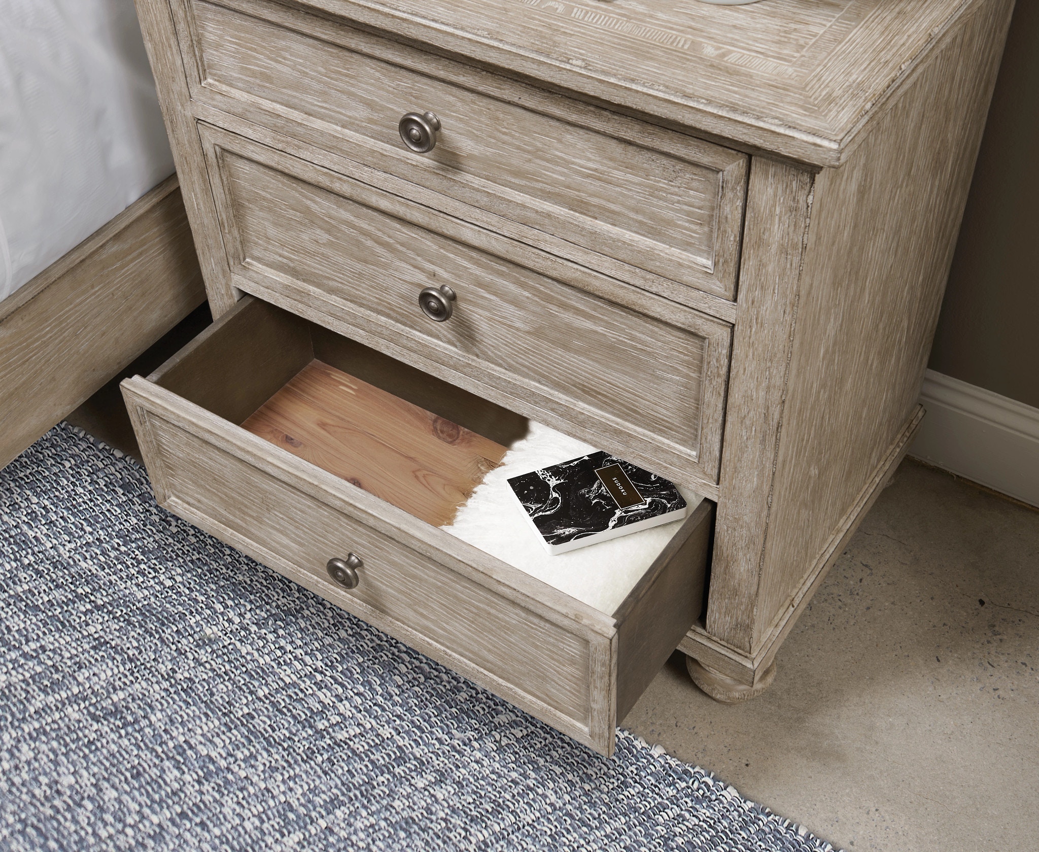 American Drew Bedroom Miriam Three Drawer Straight Nightstand
