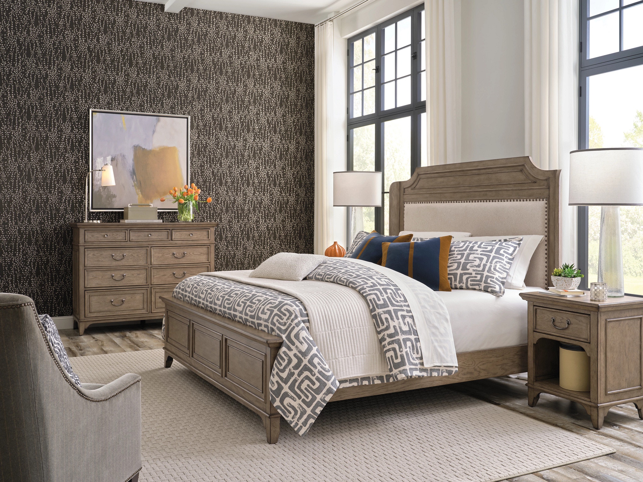 American Drew Bedroom Engels Upholstered King Bed Complete 151 316R North Carolina Furniture Mart