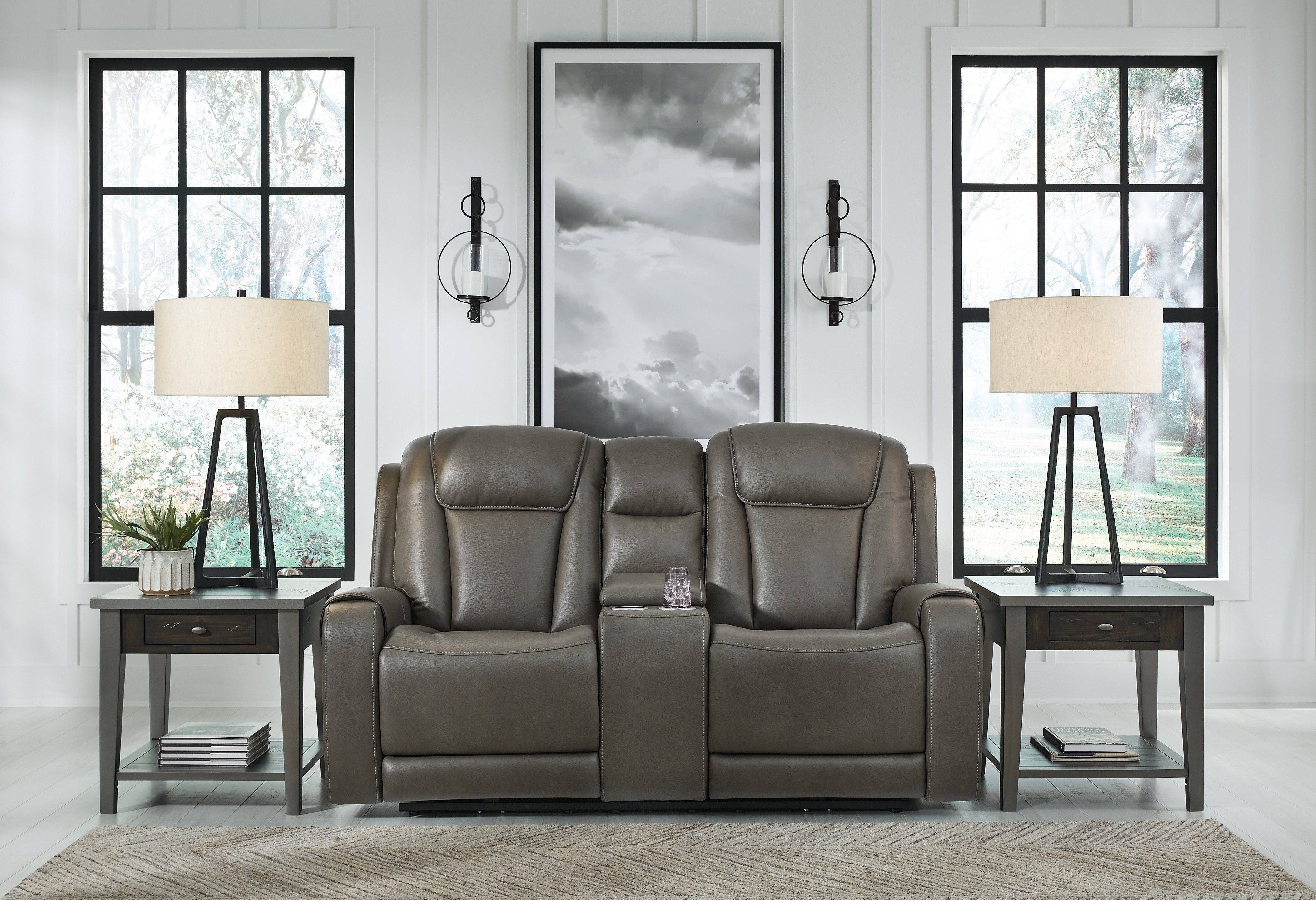 Card Player Smoke Power Reclining Loveseat by Signature Design by 