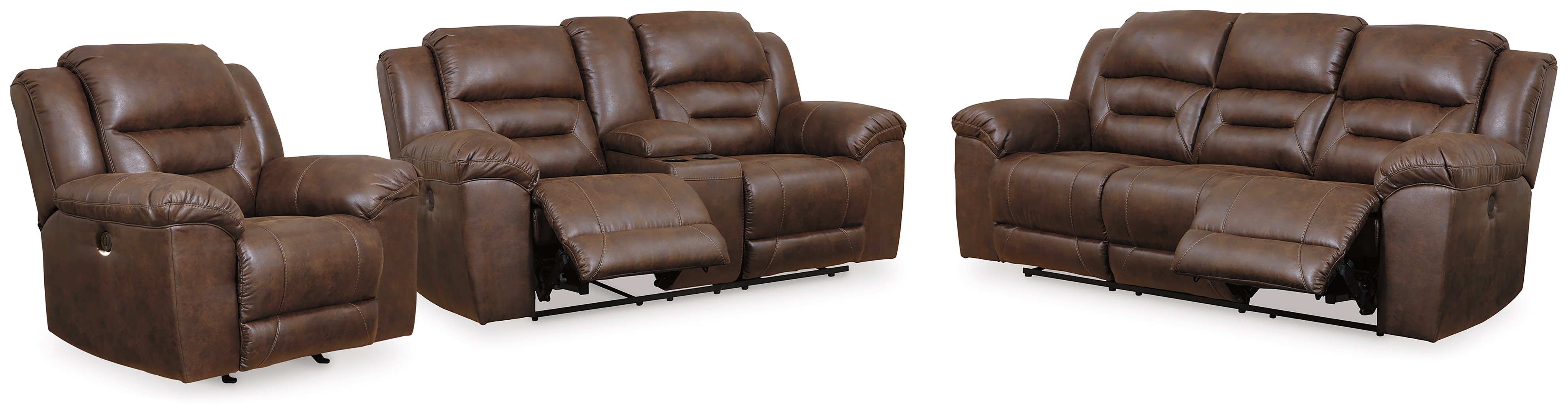 Signature Design by Ashley Living Room Stoneland Power Reclining Sofa Loveseat and Recliner