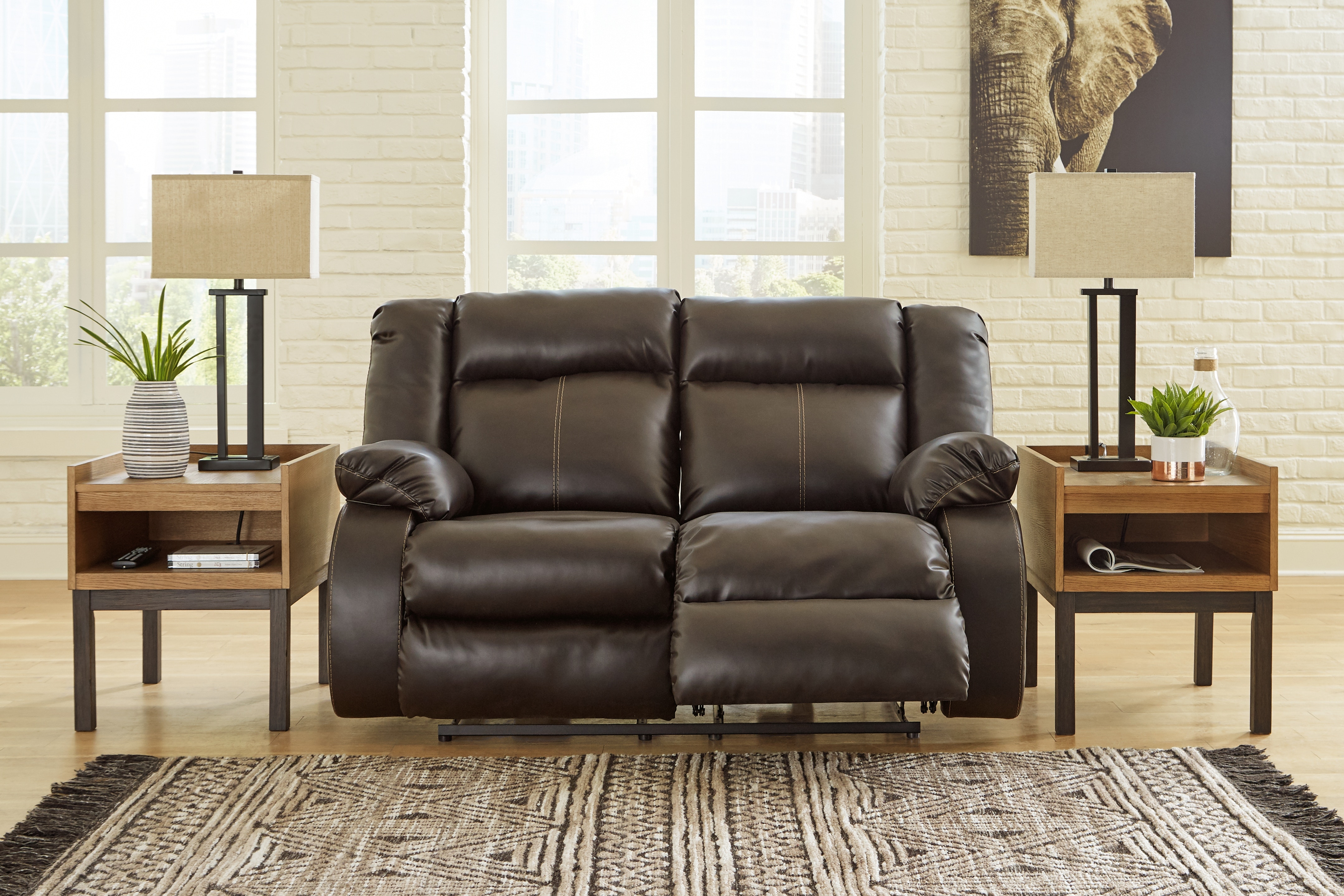 Denoron power outlet reclining loveseat