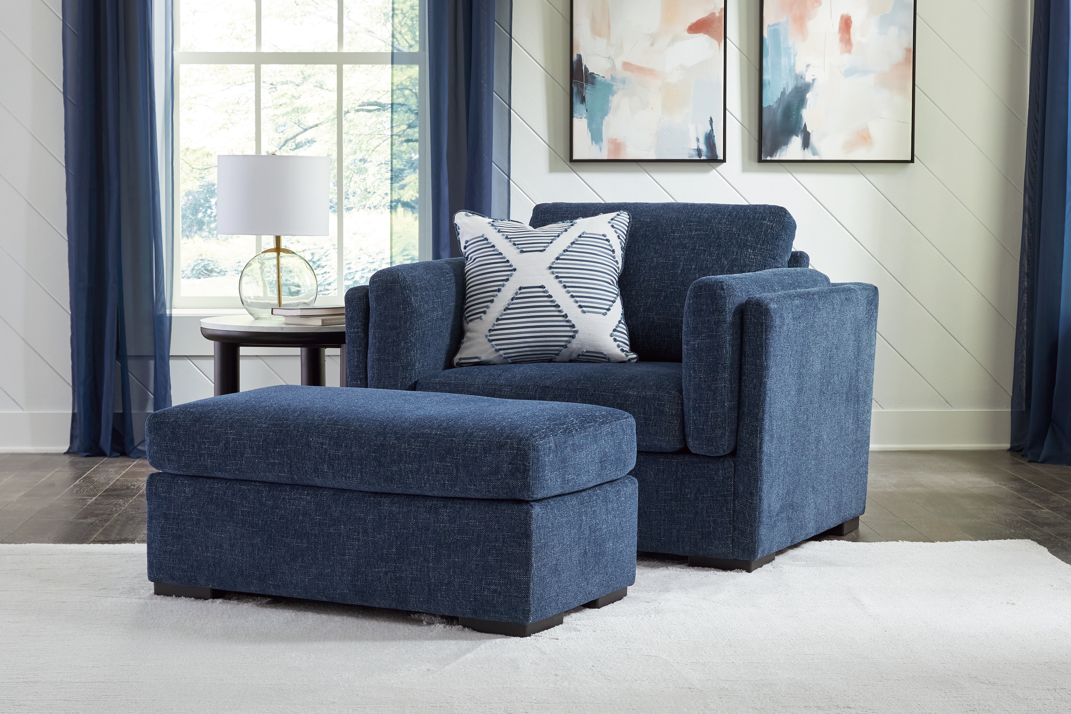Blue oversized chair with ottoman discount