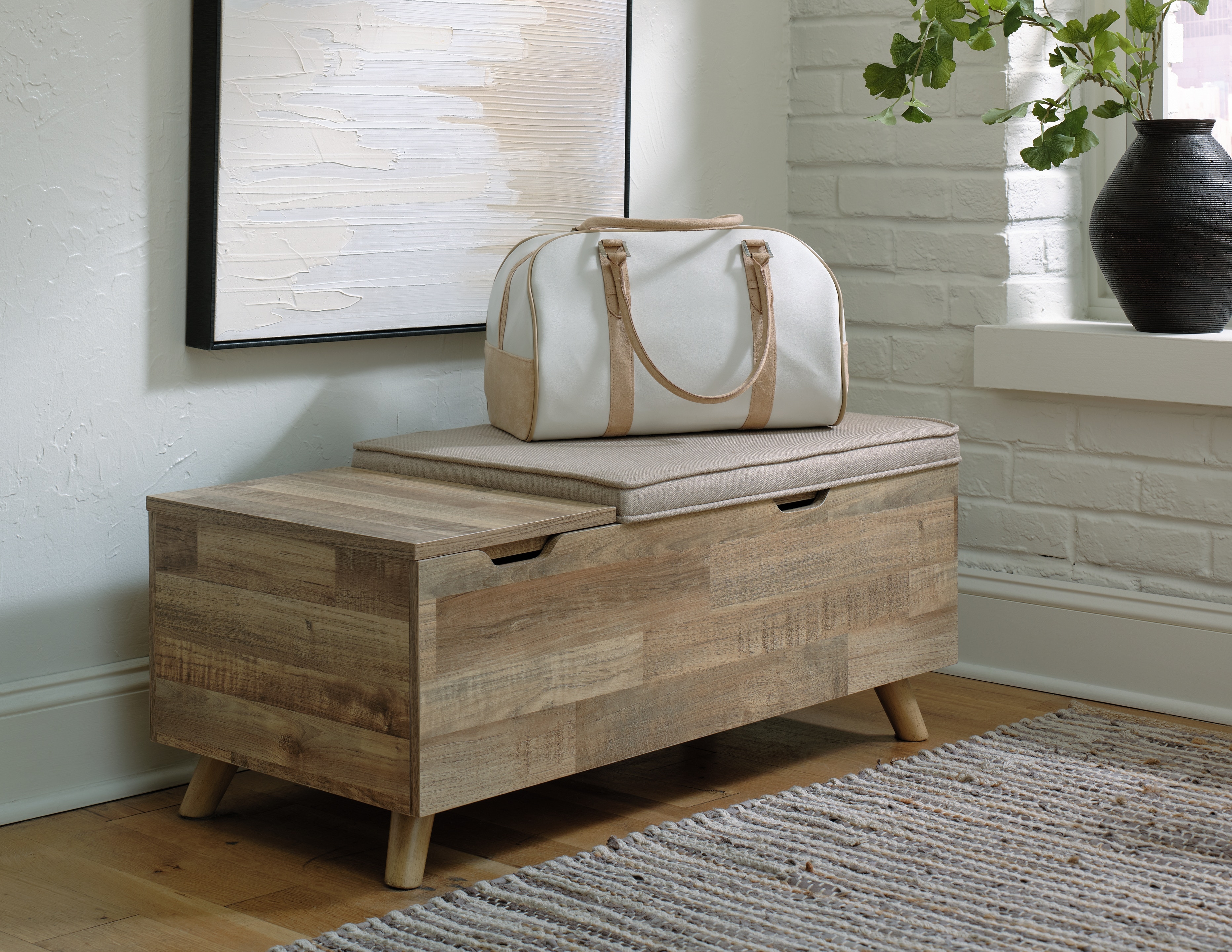 Ashley upholstered online storage bench