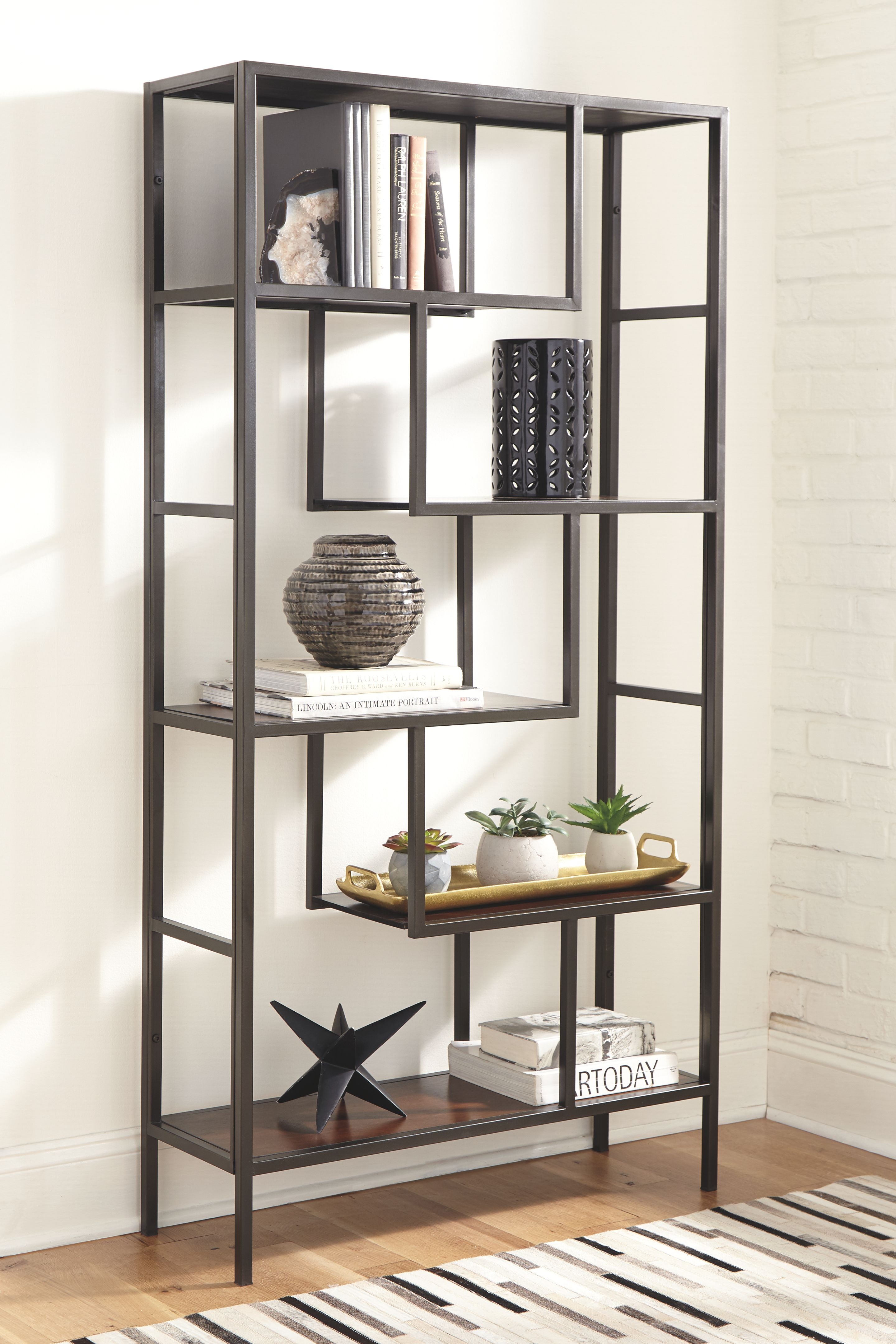 アントステラ　BOOKCASE　723 Seventable Bookshelf with 4 Hooks, 6-Tier Industrial Vintage