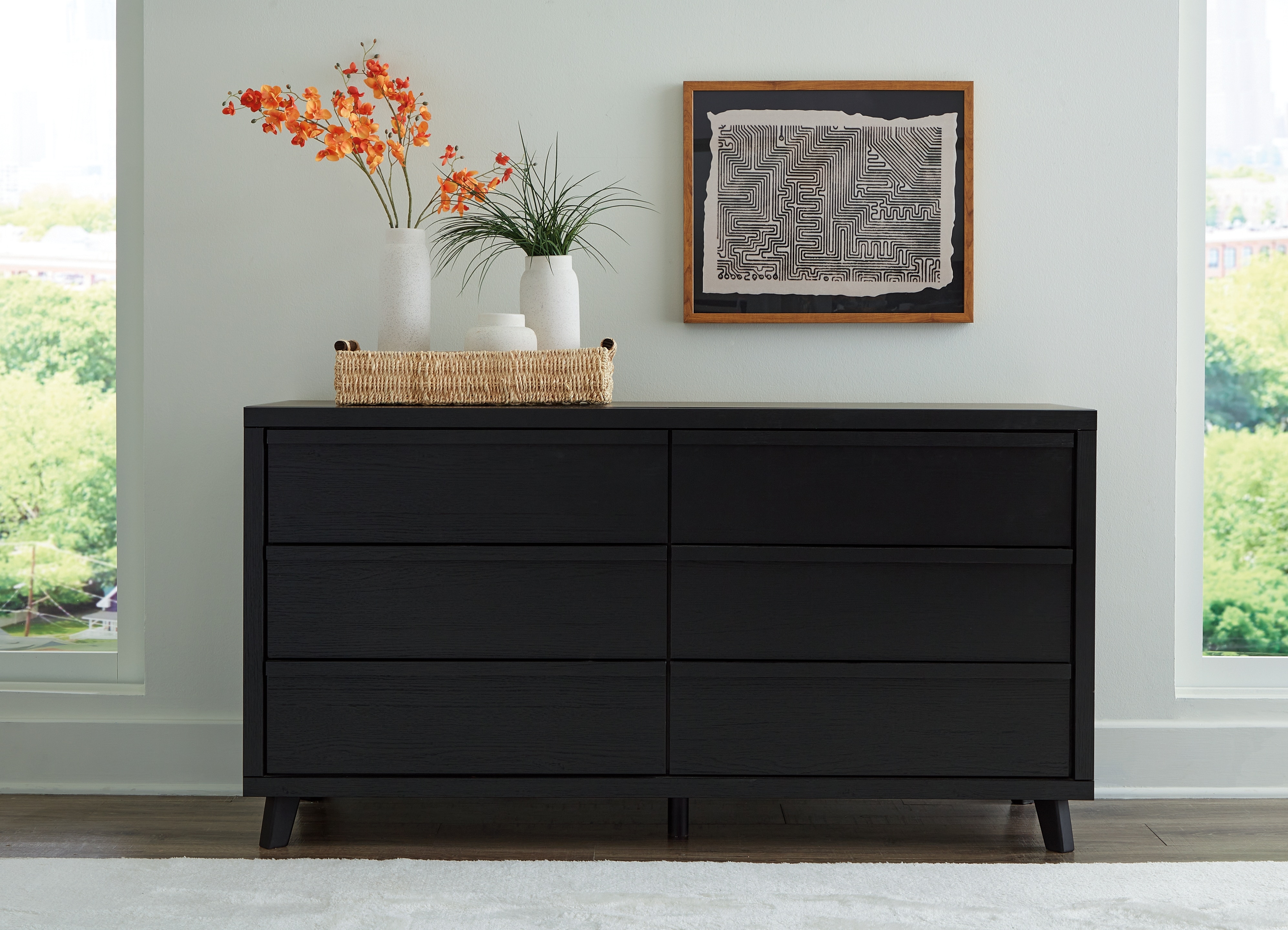 スーツ Mid 1950s Style Glossy DarkBrown Conpora Signature Design by Ashley Bedroom Maylee Dresser and Mirror