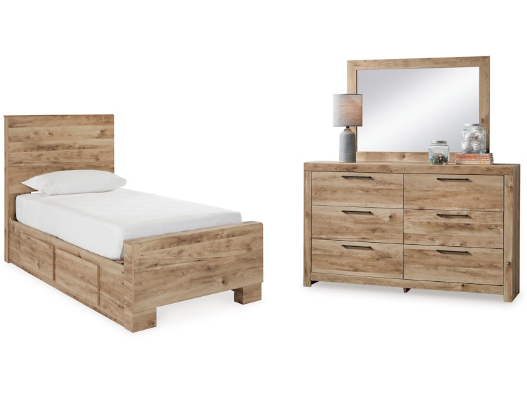 Signature Design by Ashley Hyanna Twin Panel Bed with 2 Side Storage, Dresser and Mirror B1050B30