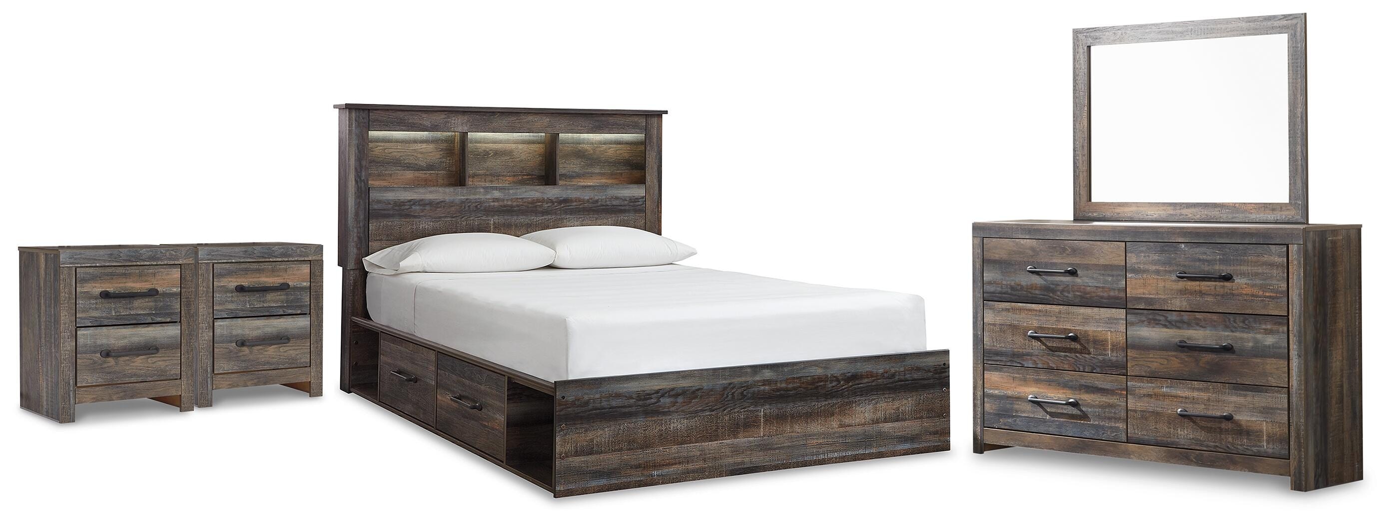 Signature Design by Ashley Drystan Queen Bookcase Storage Bed, Dresser, Mirror and 2 Nightstands B211B125