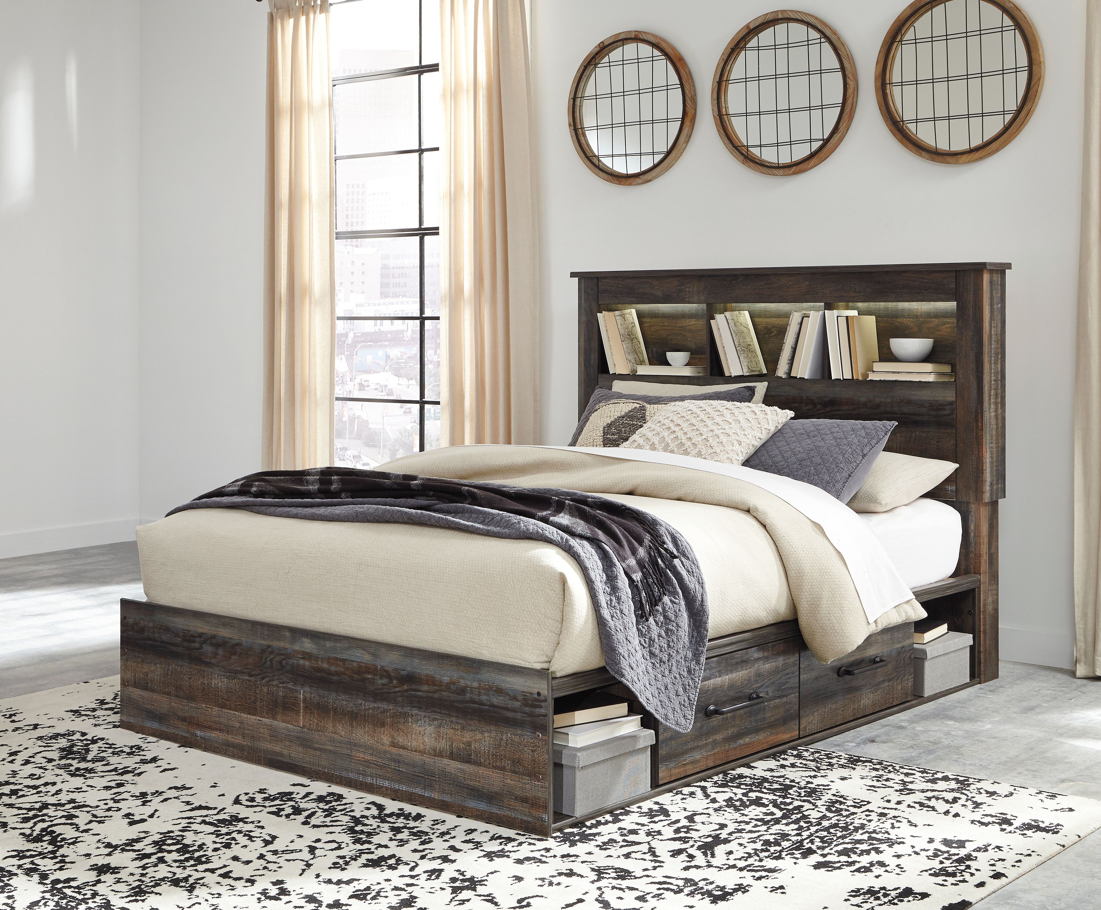 Signature Design by Ashley Bedroom Drystan Queen Bookcase Bed with 4 Storage Drawers B211B18