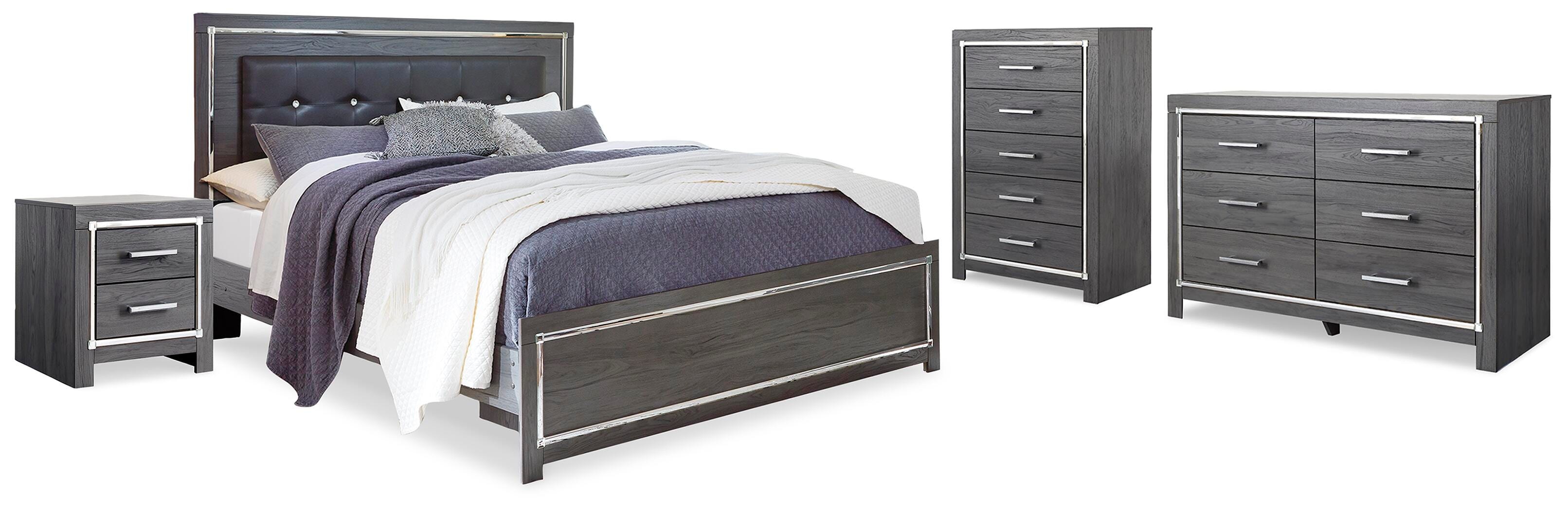 Signature Design by Ashley Lodanna King Upholstered Panel Bed, Dresser, Chest and 2 Nightstands 