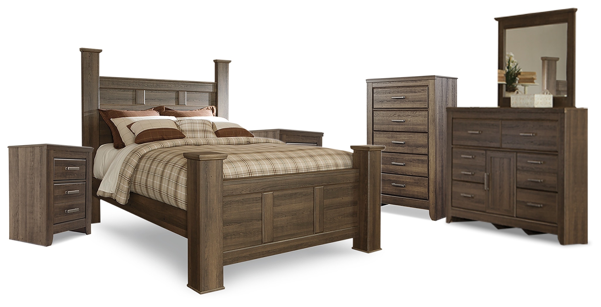 Signature Design By Ashley Bedroom Juararo Queen Poster Bed, Dresser ...