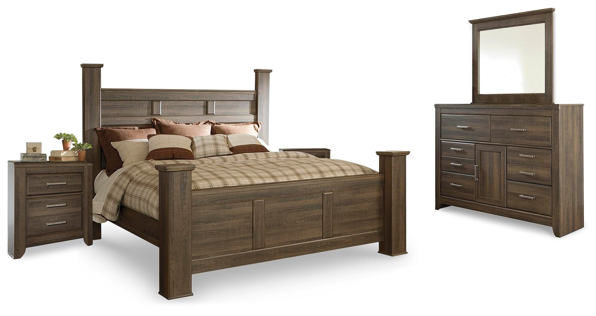 Signature Design by Ashley Juararo California King Poster Bed, Dresser, Mirror and 2 Nightstands 