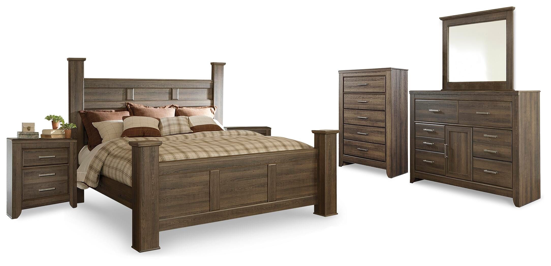 Signature Design by Ashley Juararo King Poster Bed, Dresser, Mirror, Chest and 2 Nightstands 