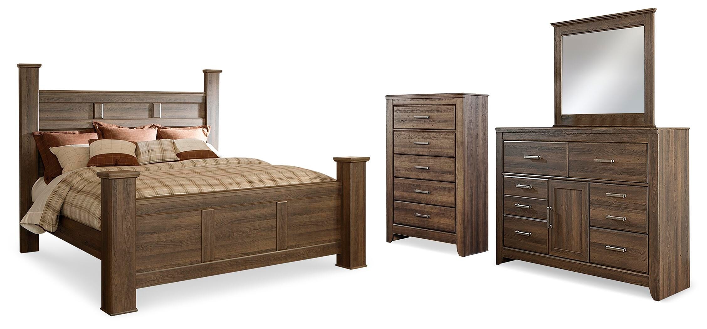 Signature Design by Ashley Juararo King Poster Bed, Dresser, Mirror and Chest 