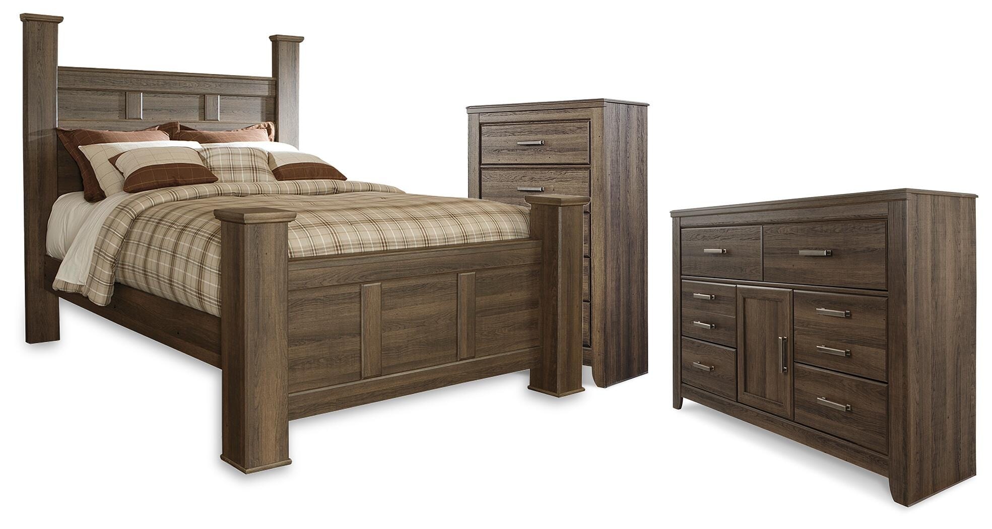 Signature Design by Ashley Juararo Queen Poster Bed, Dresser and Chest 