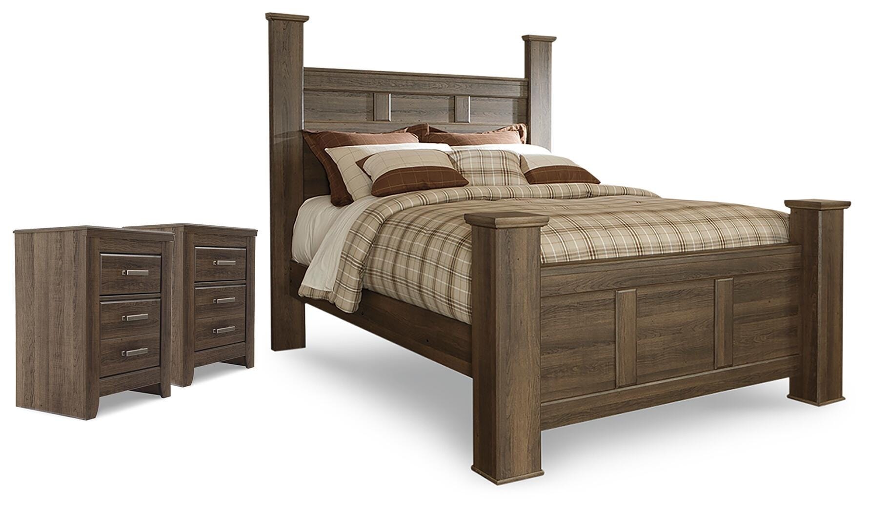 Signature Design by Ashley Juararo Queen Poster Bed, and 2 Nightstands 