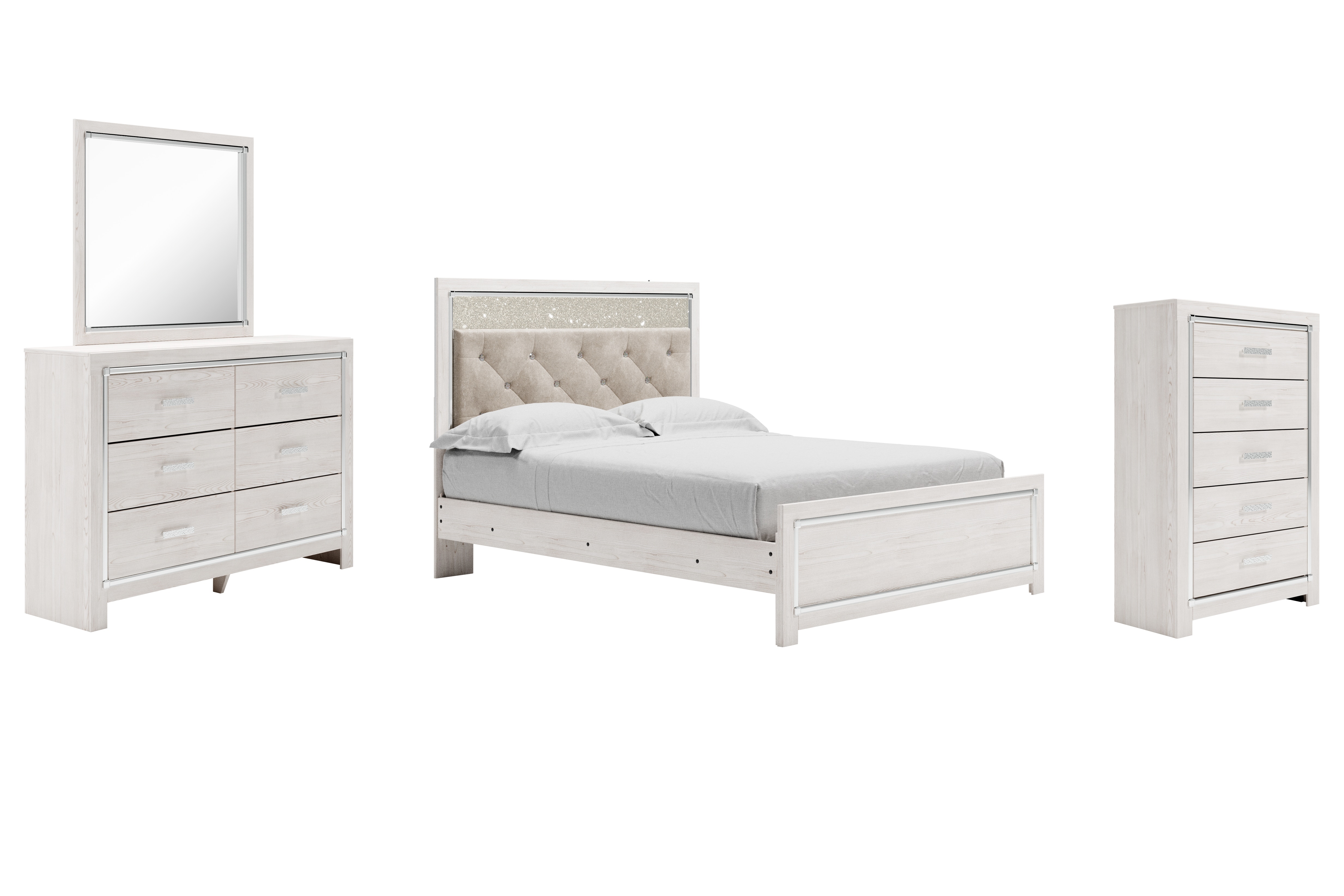 Ashley Altyra Altyra Queen Upholstered Panel Bed, Dresser, Mirror, and