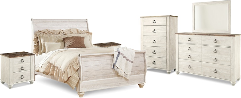 Signature Design by Ashley Willowton Queen Sleigh Bed, 2 Dressers, Mirror, Chest and 2 Nightstands B267B39