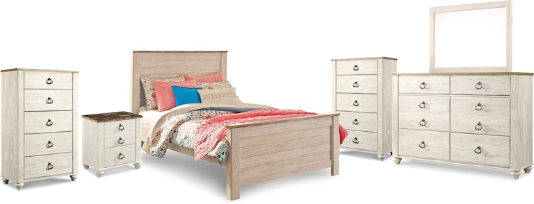 Signature Design by Ashley Willowton Full Panel Bed, Dresser, Mirror, 2 Chests and nightstand B267B40