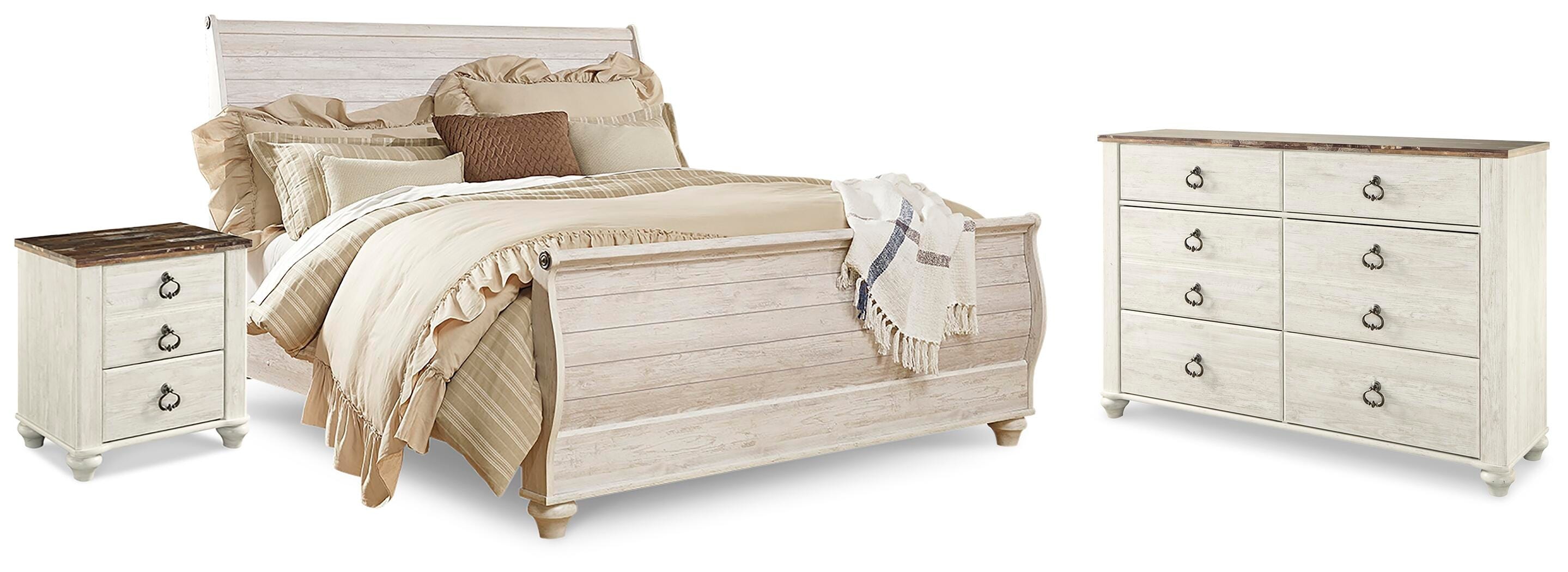 Signature Design by Ashley Willowton King Sleigh Bed, Dresser and Nightstand 