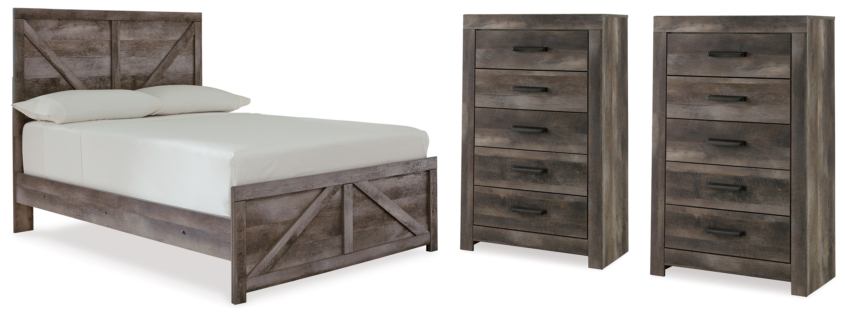 Signature Design by Ashley Bedroom Wynnlow Full Crossbuck Panel Bed and 2 Chests B440B40 iFurnish