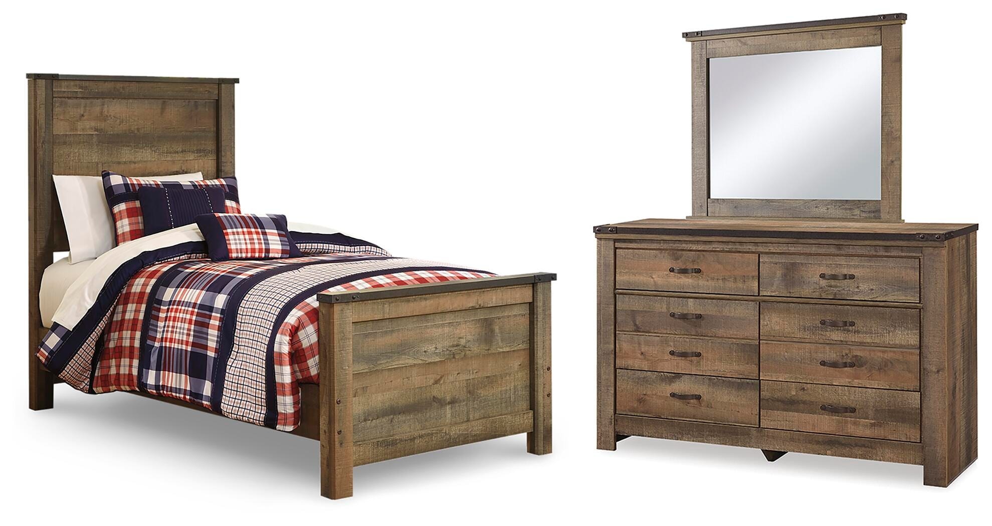 Signature Design by Ashley Trinell Twin Panel Bed, Dresser and Mirror B446B77