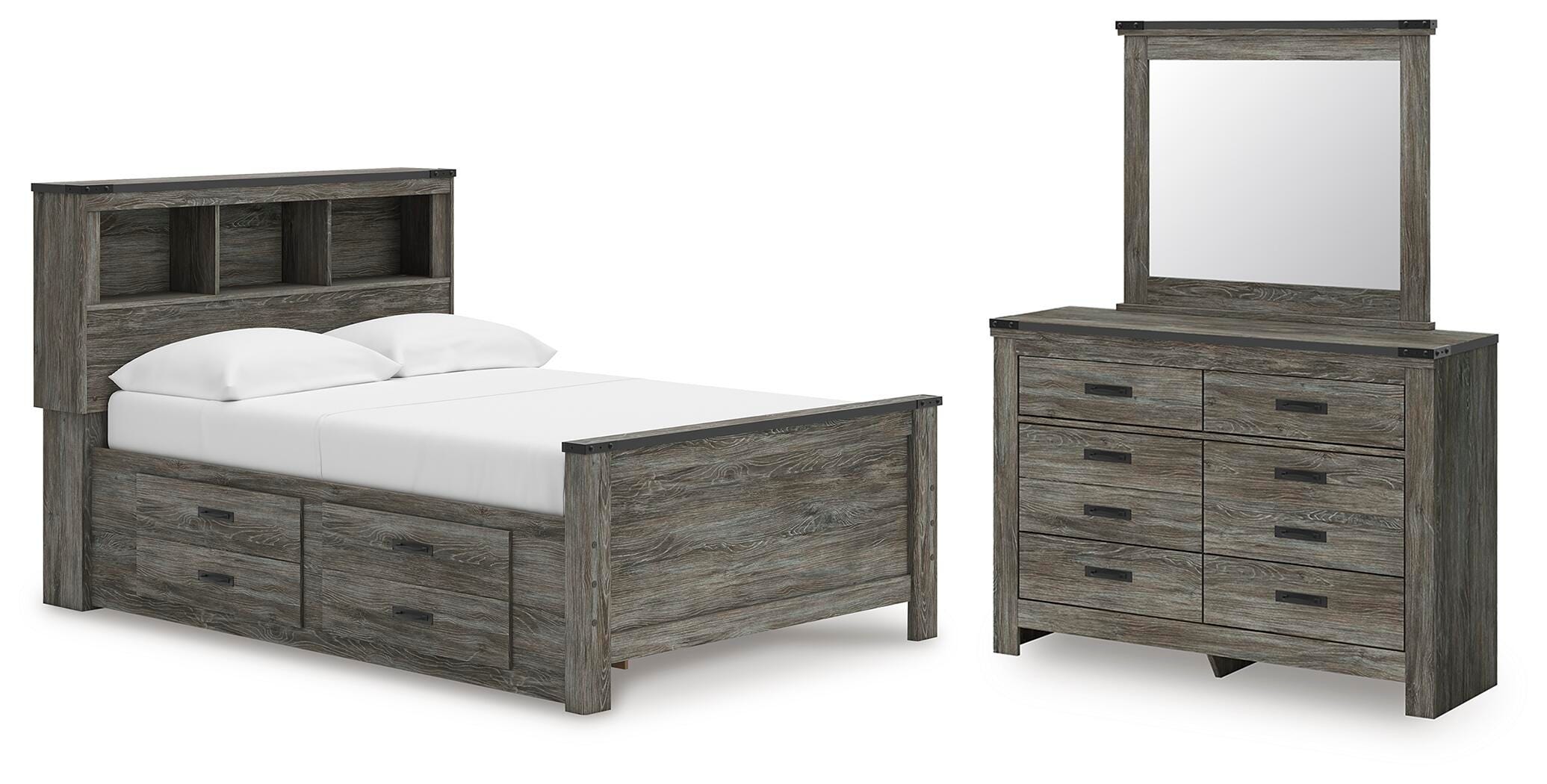 Signature Design by Ashley Frandern Full Bookcase Bed with Storage, Dresser and Mirror B4480B11
