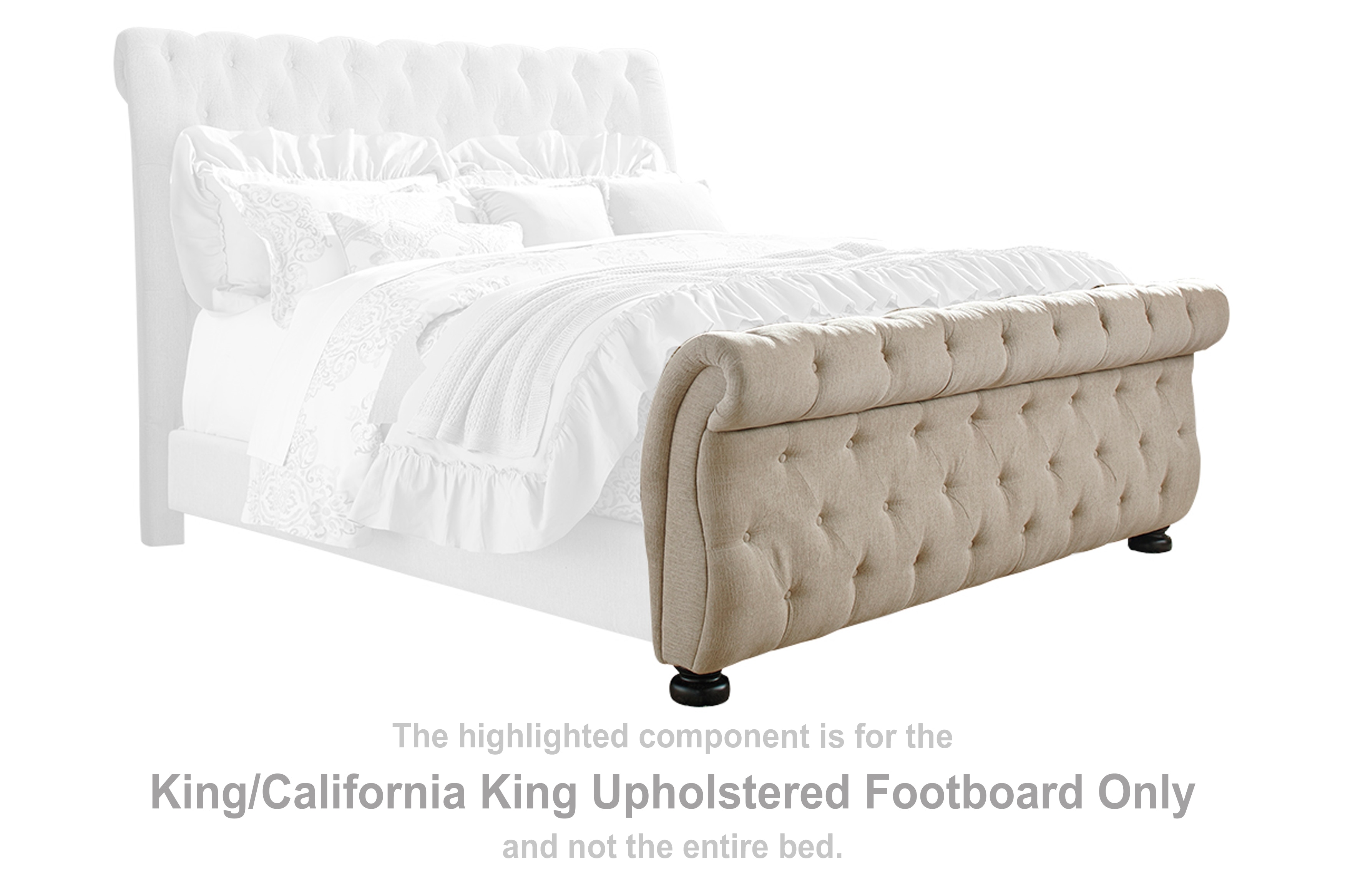 White upholstered store sleigh bed