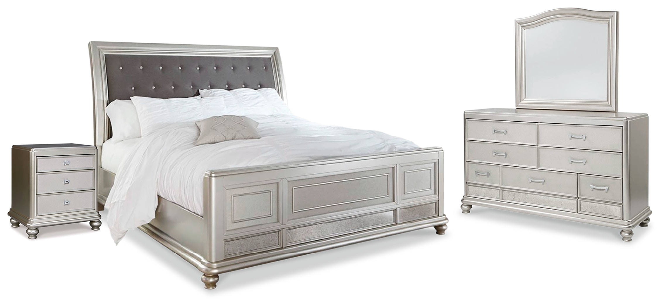 Signature Design by Ashley Bedroom Coralayne Queen Panel Bed Dresser Mirror and Nightstand