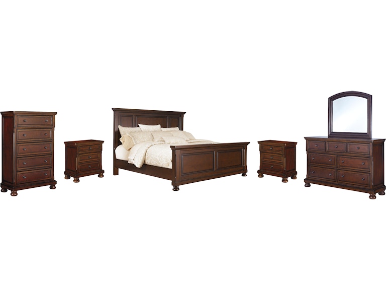 Millennium Porter Queen Panel Bed, Dresser, Mirror, Chest and 2 Nightstands B697B38