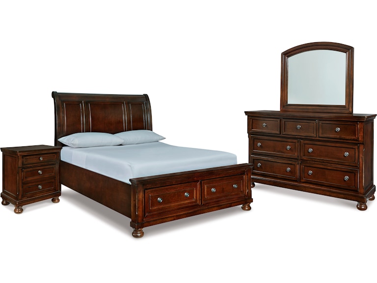 Millennium Porter Queen Sleigh Storage Bed, Dresser, Mirror and Nightstand B697B24