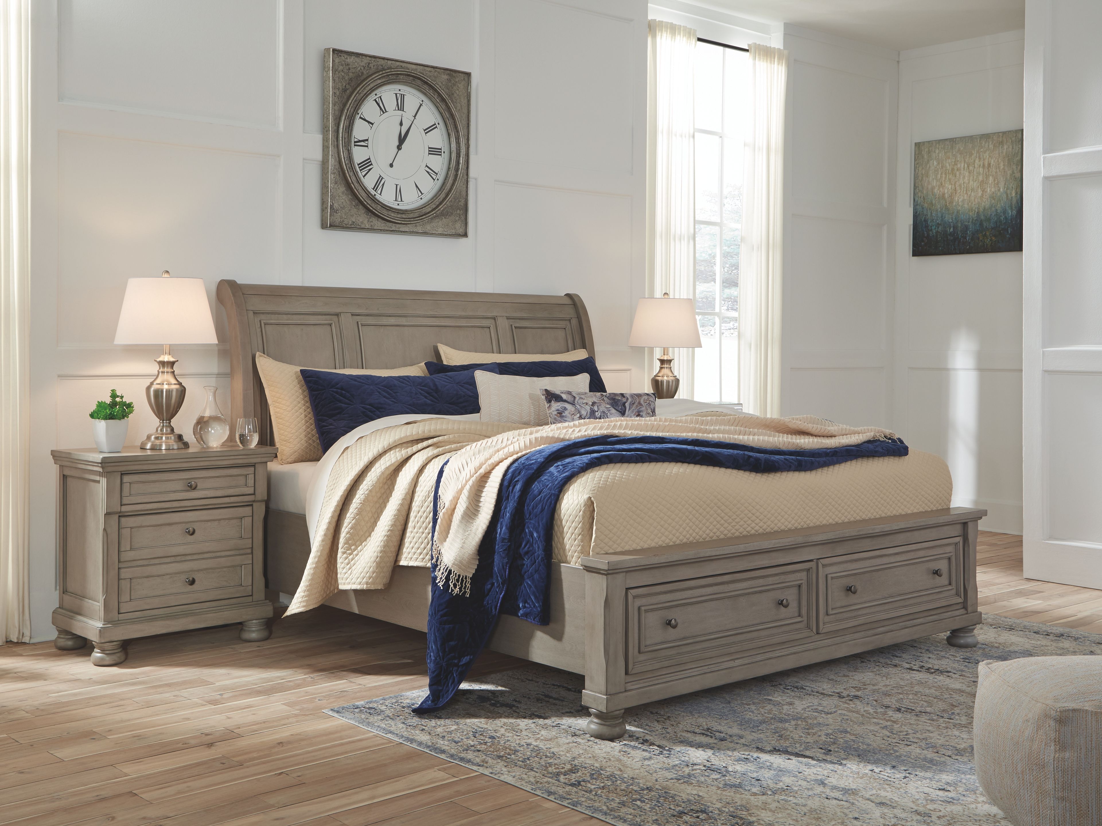 Signature Design by Ashley Bedroom Lettner King Sleigh Bed with 2 Storage Drawers B733B8 Art