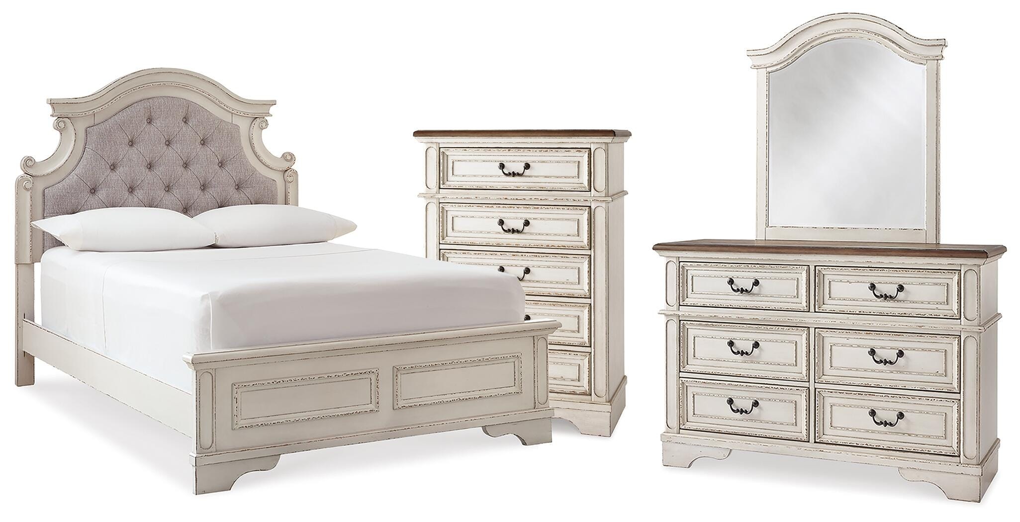  Realyn Full Panel Bed, Dresser, Mirror and Chest 
