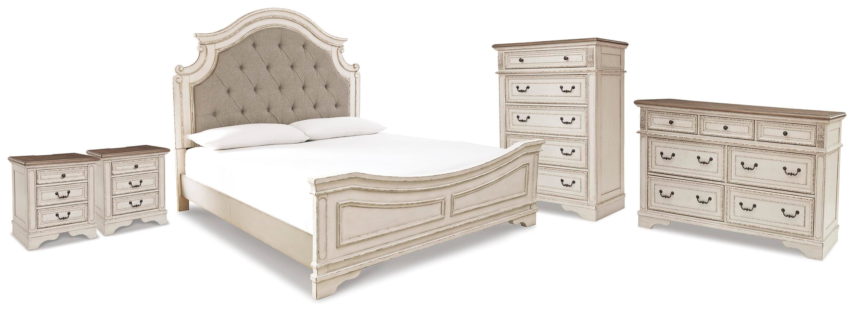  Realyn King Panel Bed, Dresser, Chest and 2 Nightstands 