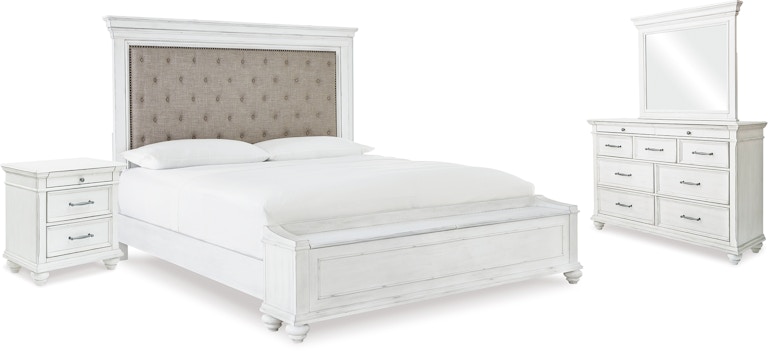 Benchcraft Kanwyn King Upholstered Storage Bed, Dresser, Mirror and Nightstand B777B25