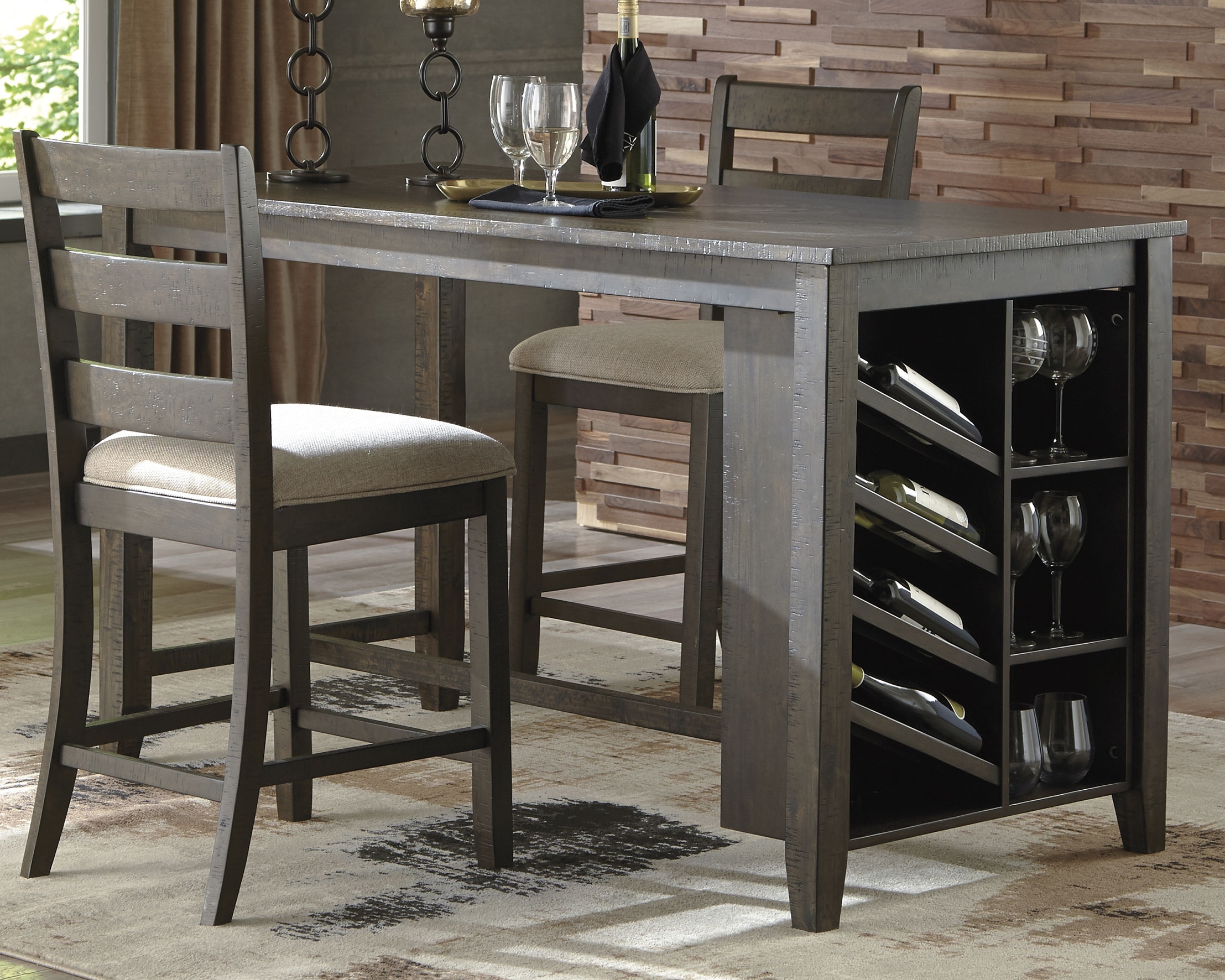 ashley dining table with wine rack