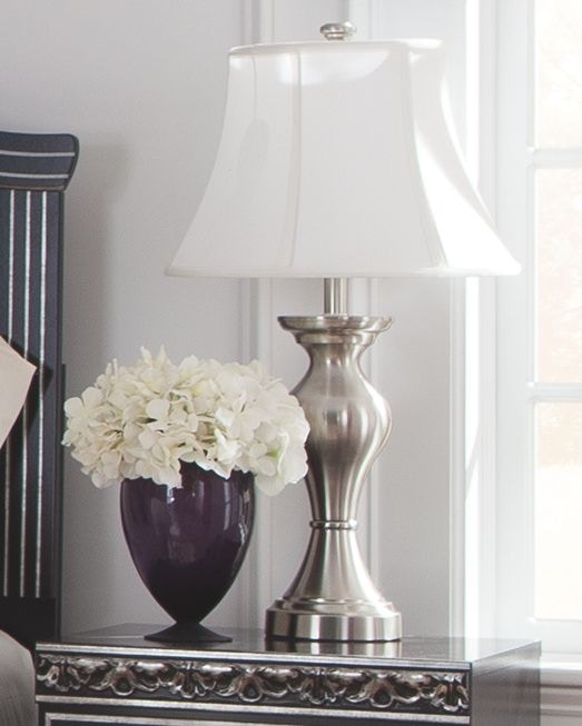 Shop our Rishona Brushed Silver Finish Metal Table Lamp by Signature Design  by Ashley L204124