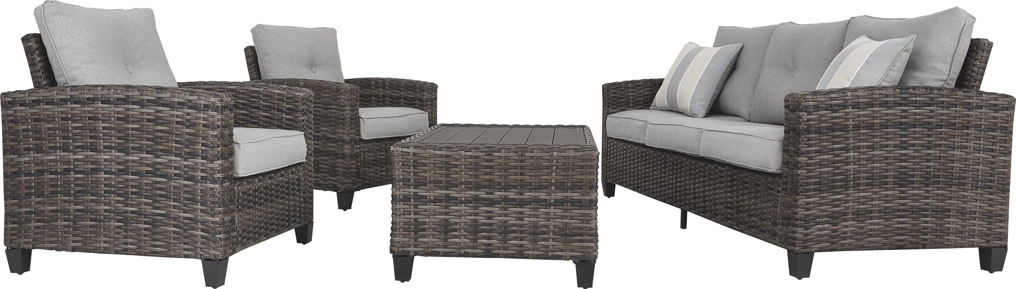 Cloverbrooke Gray 4 Piece Outdoor Conversation Set Outdoor Furniture Sets Contemporary Outdoor Sofas Furniture Spot