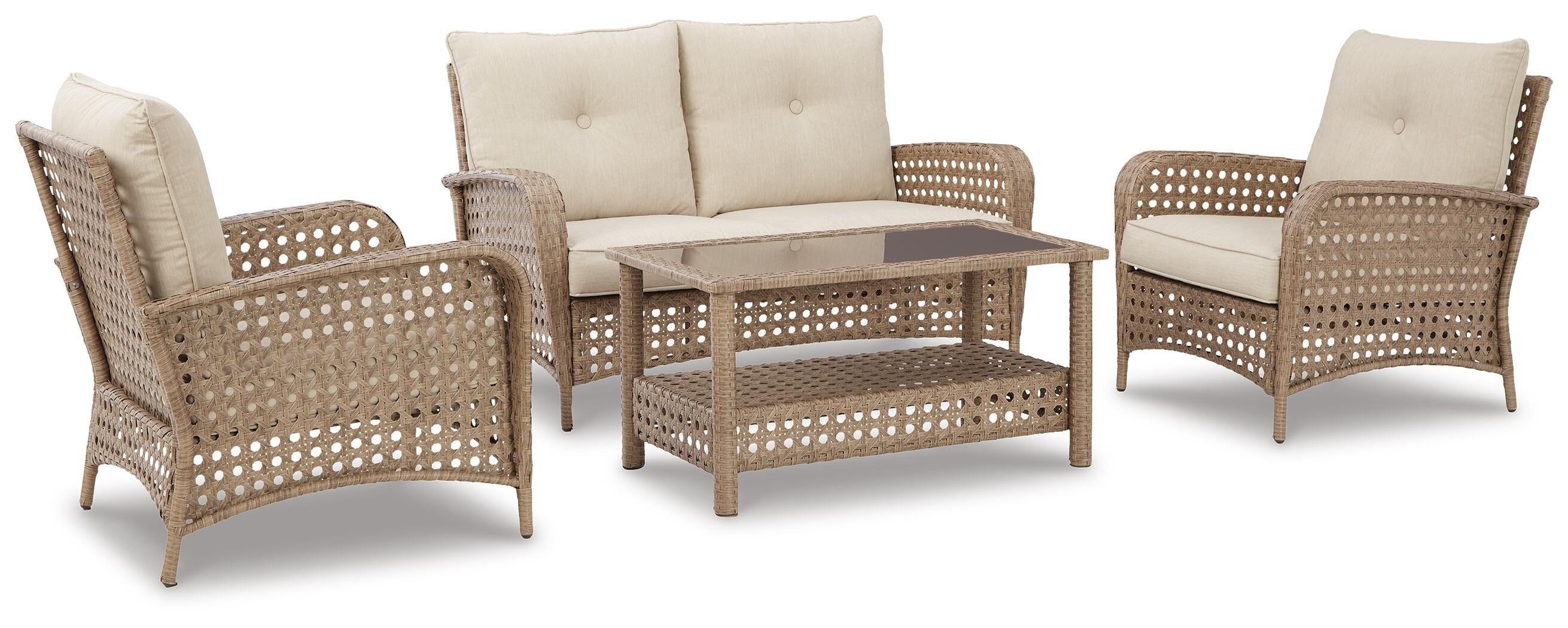 Signature Design by Ashley Braylee Outdoor Loveseat, 2 Lounge Chairs and Coffee Table P345P1