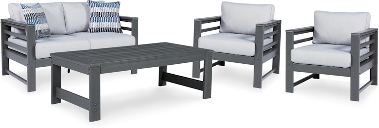 Signature Design by Ashley Amora Outdoor Loveseat, 2 Lounge Chairs and Coffee Table P417P1 P417P1
