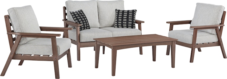 Signature Design by Ashley Emmeline Outdoor Loveseat, 2 Lounge Chairs and Coffee Table P420P1 P420P1