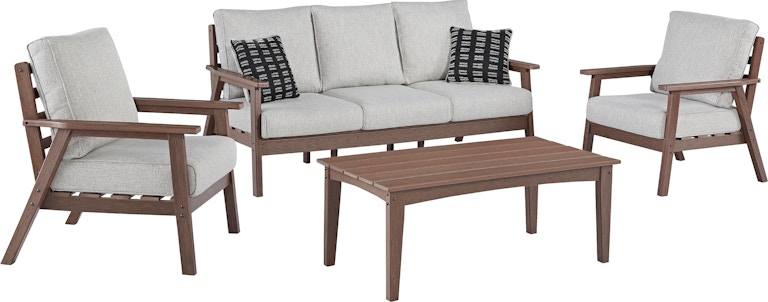 Signature Design by Ashley Emmeline Outdoor Sofa, 2 Lounge Chairs and Coffee Table P420P2 P420P2